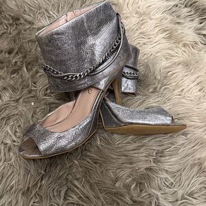 Boutique 9 Metallic Silver Peep-Toe Heels